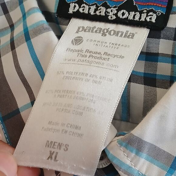 Patagonia Snap Down Shirt Men's XL Gray Blue Multi-Check Casual Short Sleeve - Picture 8 of 11